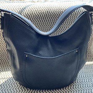 Liz Claiborne Black Leather Hobo Hand Bag Middle Size Shoulder Braiding Purse